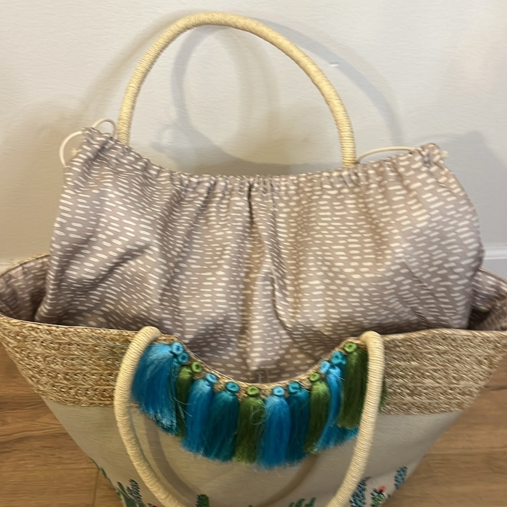 Sakroots Artist Circle Lola Beach Bag Natural Mojave Mirage Straw Tassels cactus - Picture 4 of 12